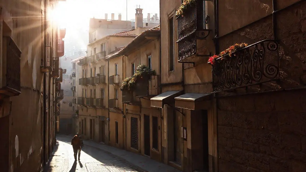 Calle antigua, luminosa y tranquila