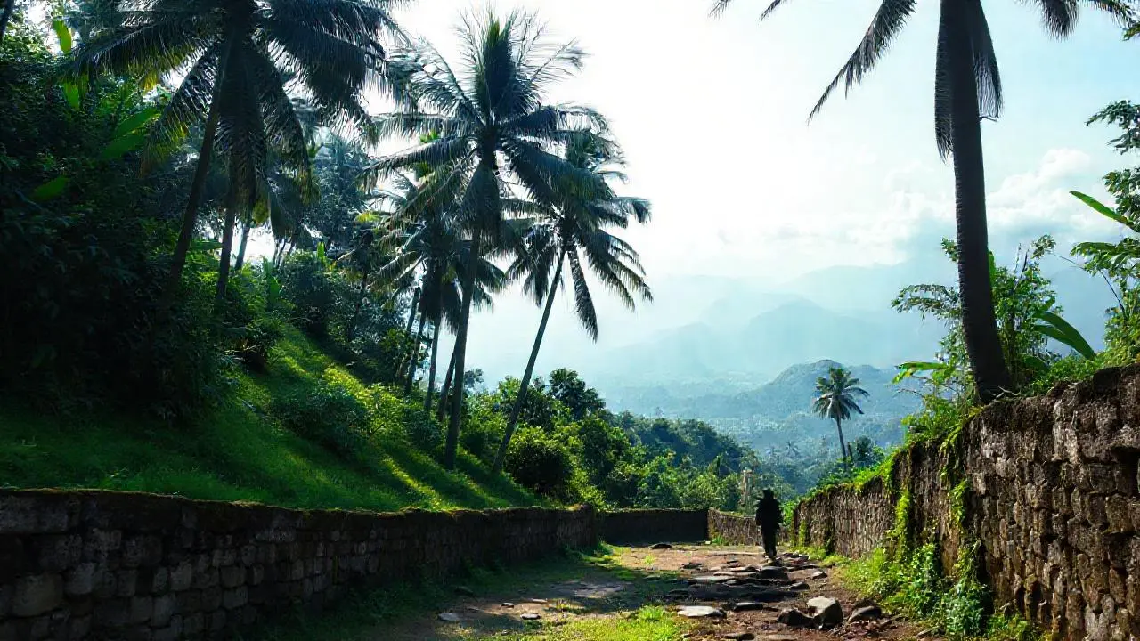 Paisaje tropical tranquilo y brumoso