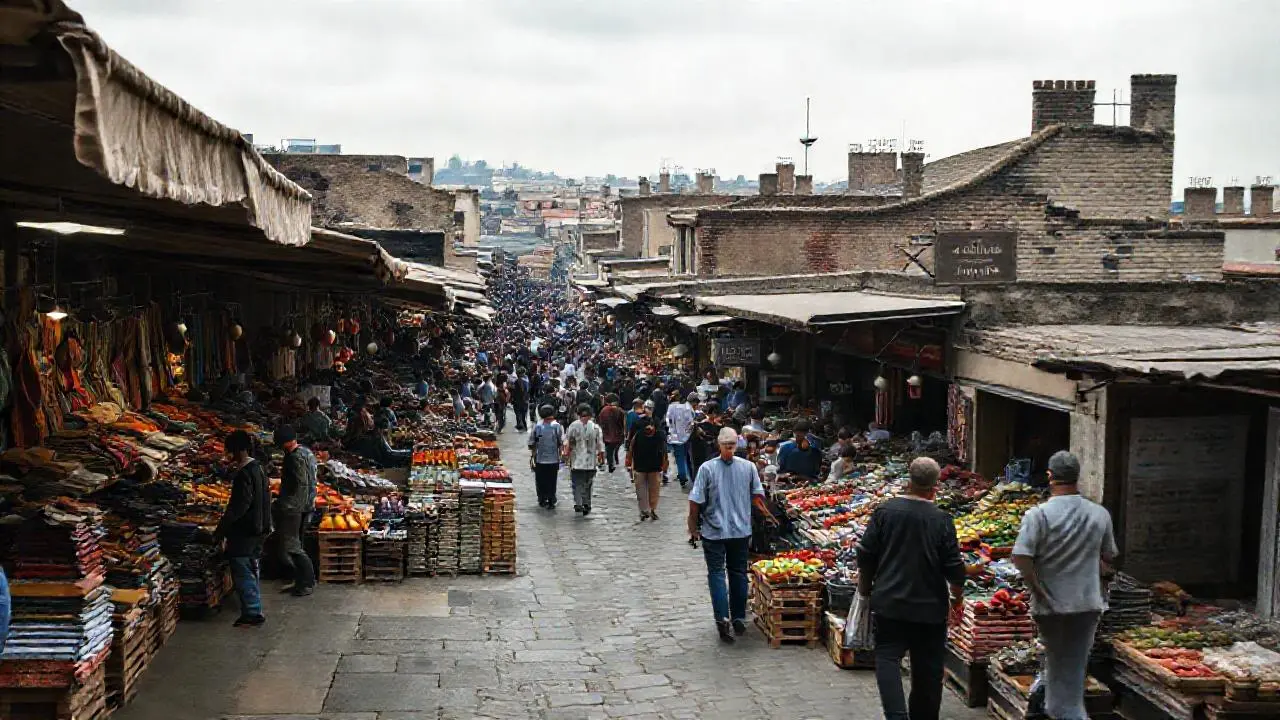 Mercado antiguo, vibrante y ligeramente borroso