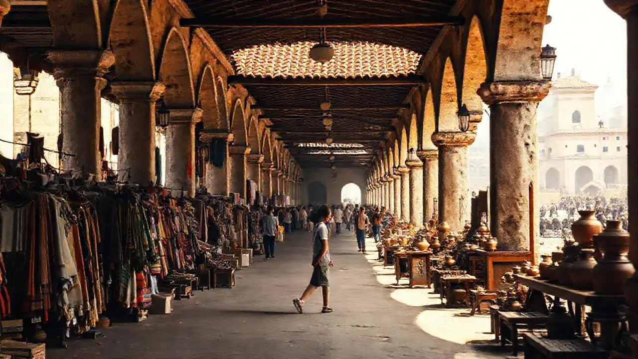Mercado antiguo, cálido y lleno de vida