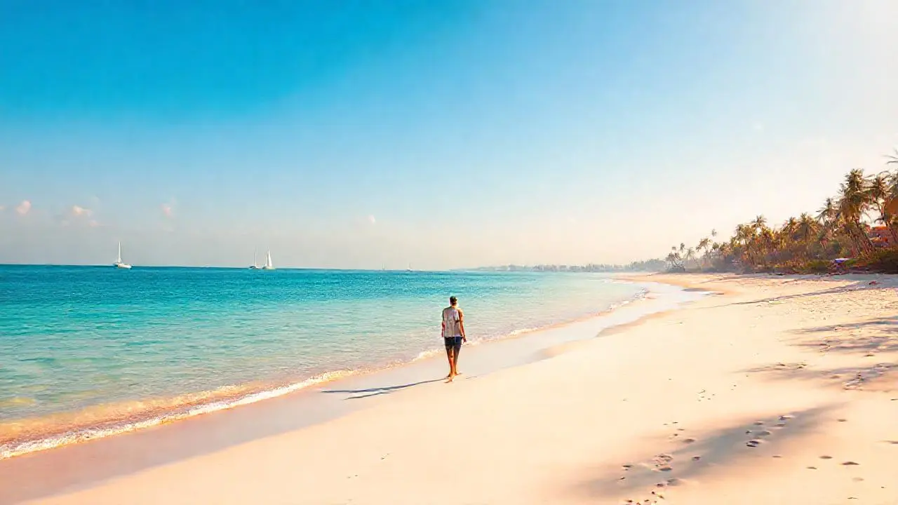Playa paradisíaca, luz cálida y serena