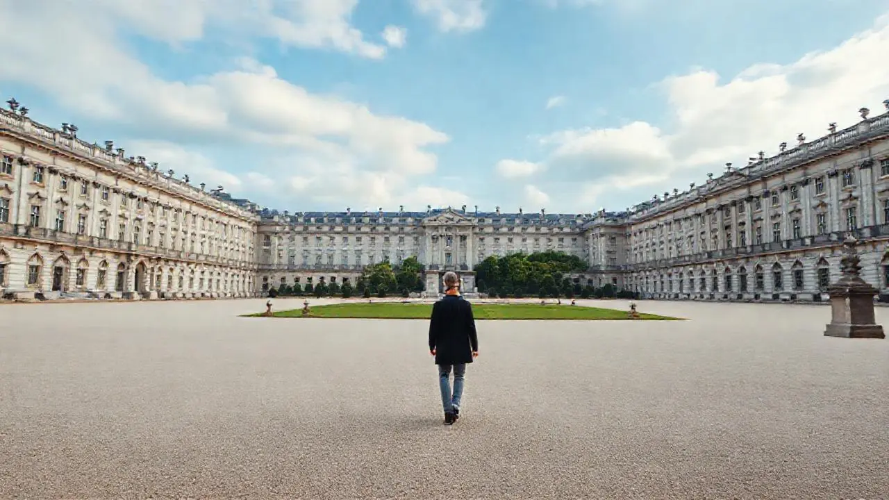 Palacio barroco imponente en un jardín clásico