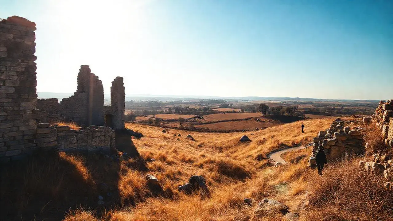 Paisaje antiguo y vasto, bañado en luz