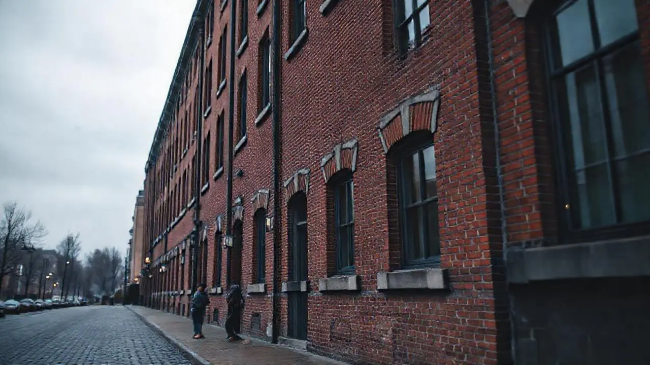 Fachada de ladrillo en ambiente urbano tranquilo