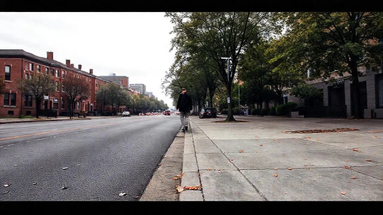 Calle urbana, gris, tranquila y ligeramente borrosa