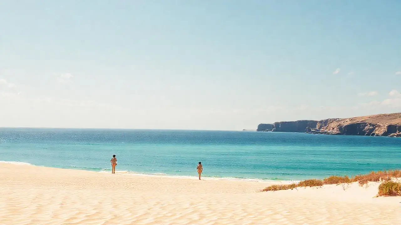 Playa soleada, tranquila y extensa