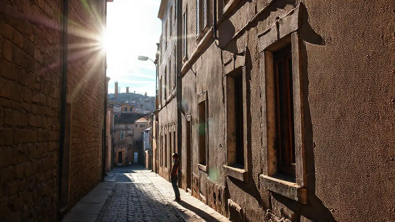 Calle antigua, luz suave y tranquila