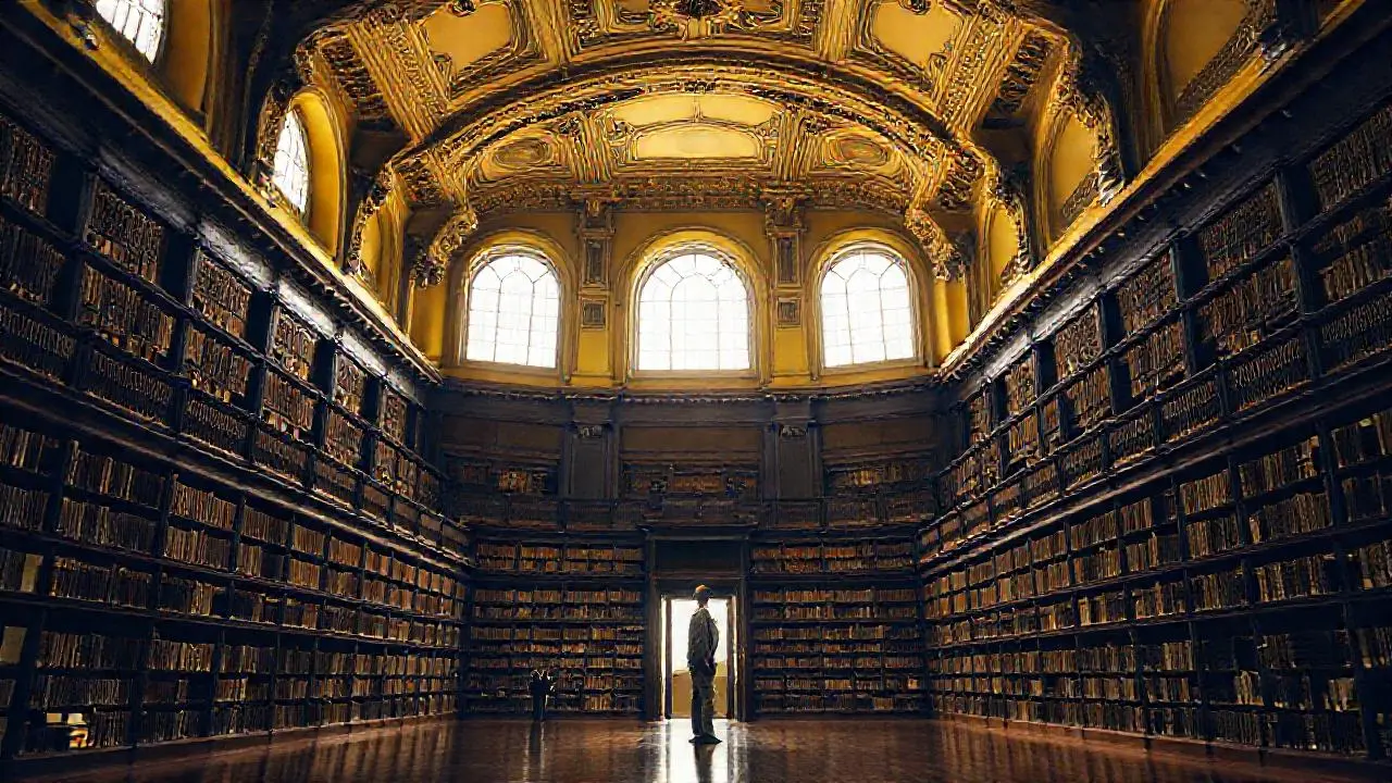 Lujosa biblioteca antigua, llena de quietud