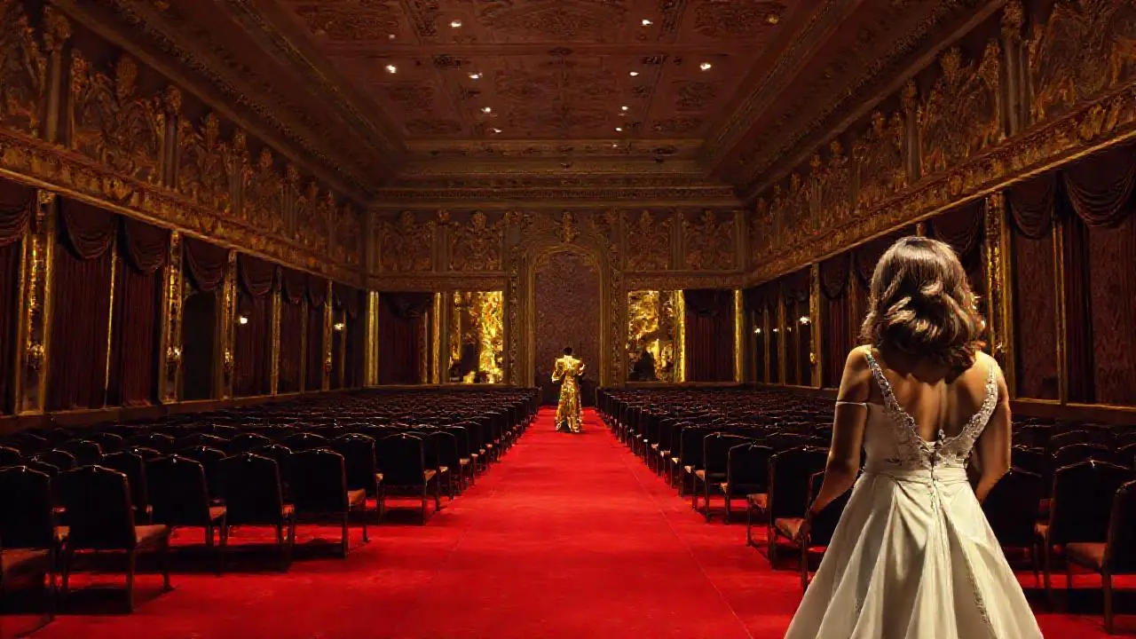 Opulenta capilla con figura vestida de blanco