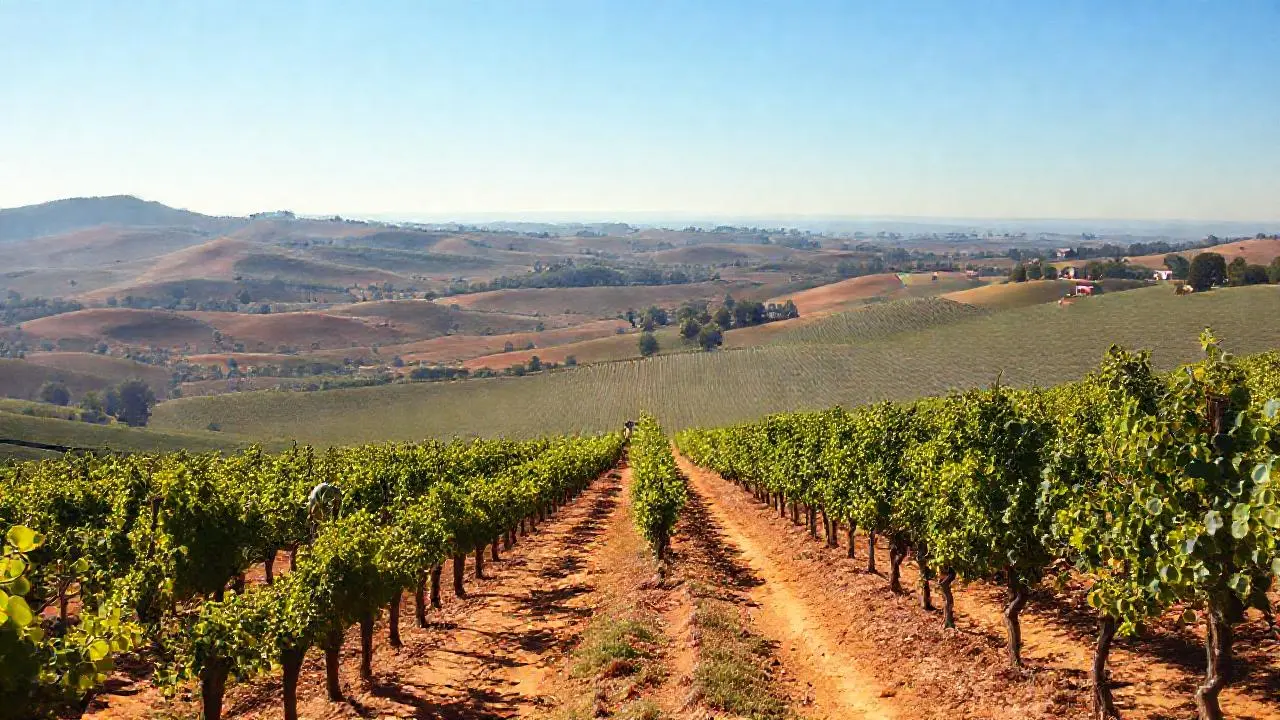 Viñedo extenso bajo un cielo azul