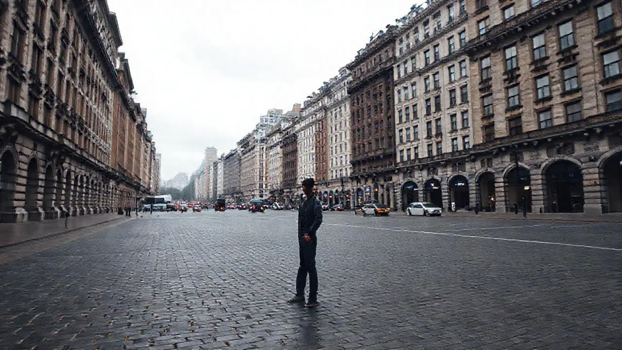 Plaza urbana, melancólica y ligeramente desolada