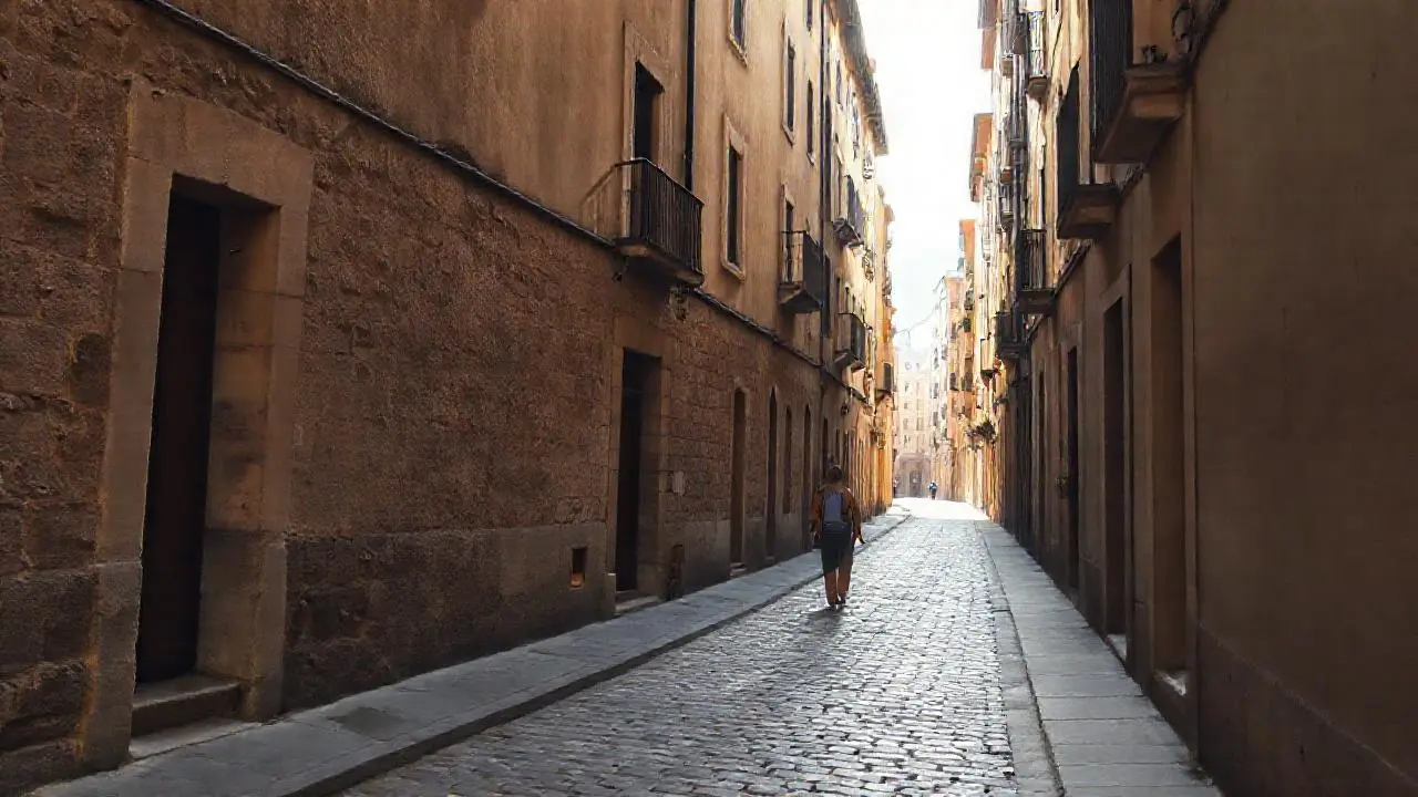 Calle medieval tranquila y soleada