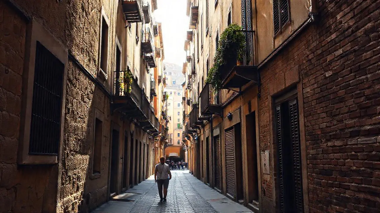 Calle antigua, luminosa y tranquila