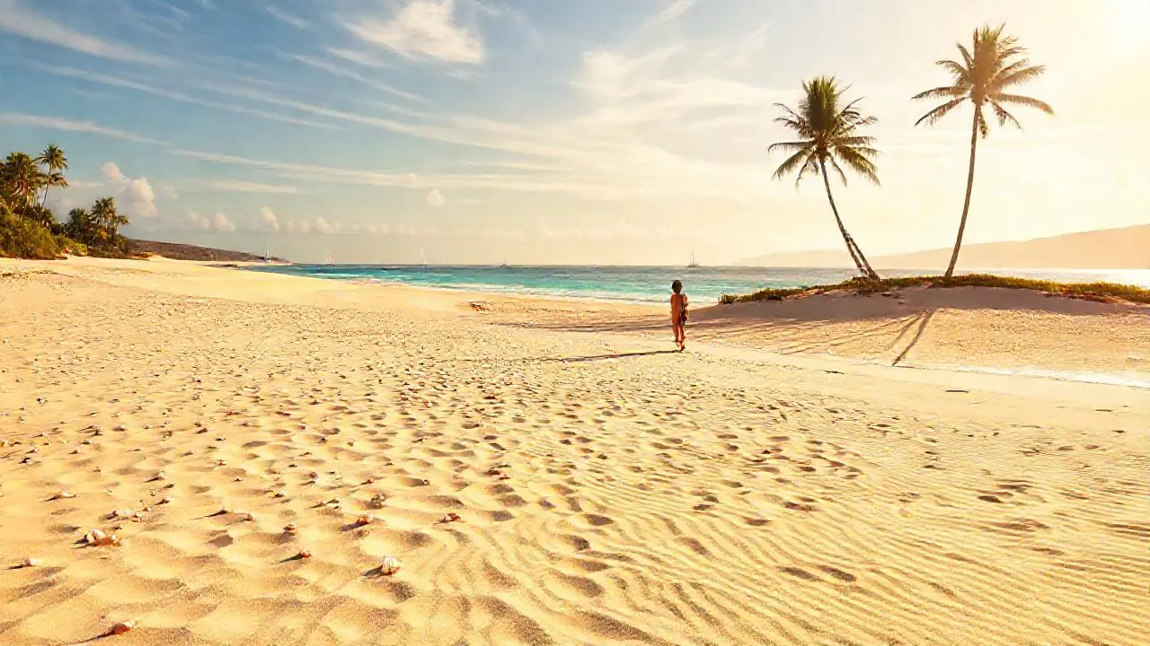Playa soleada, serena y natural