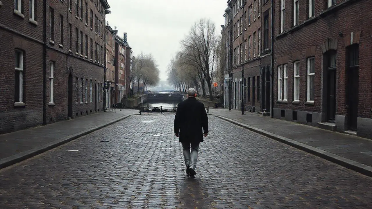 Calle húmeda y tranquila, ambiente urbano