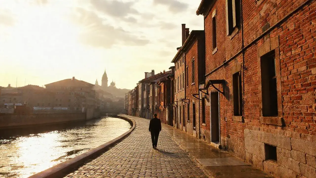 Calle antigua, tranquila y luminosa