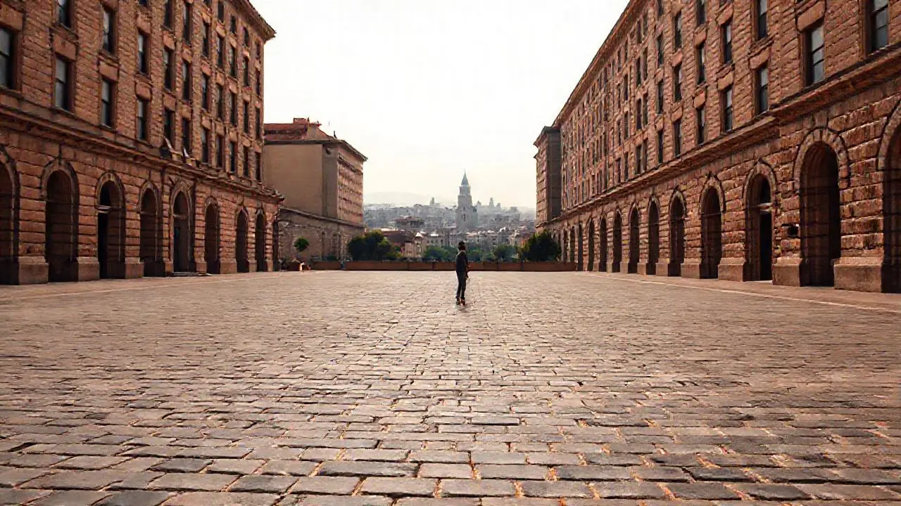Plaza antigua, sutilmente difusa y serena