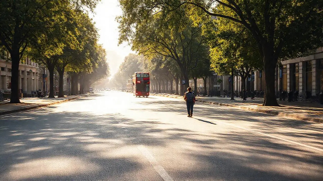 Una calle urbana soleada y tranquila