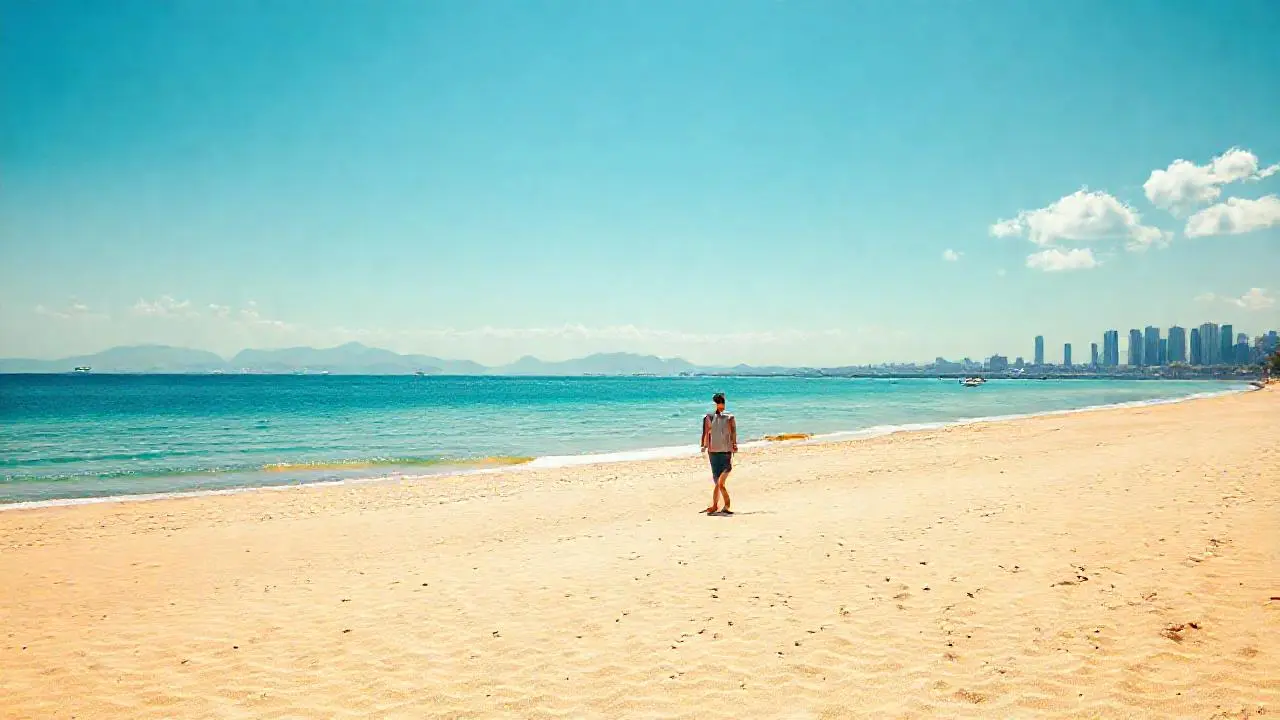 Playa serena, cielo claro, y espacio infinito