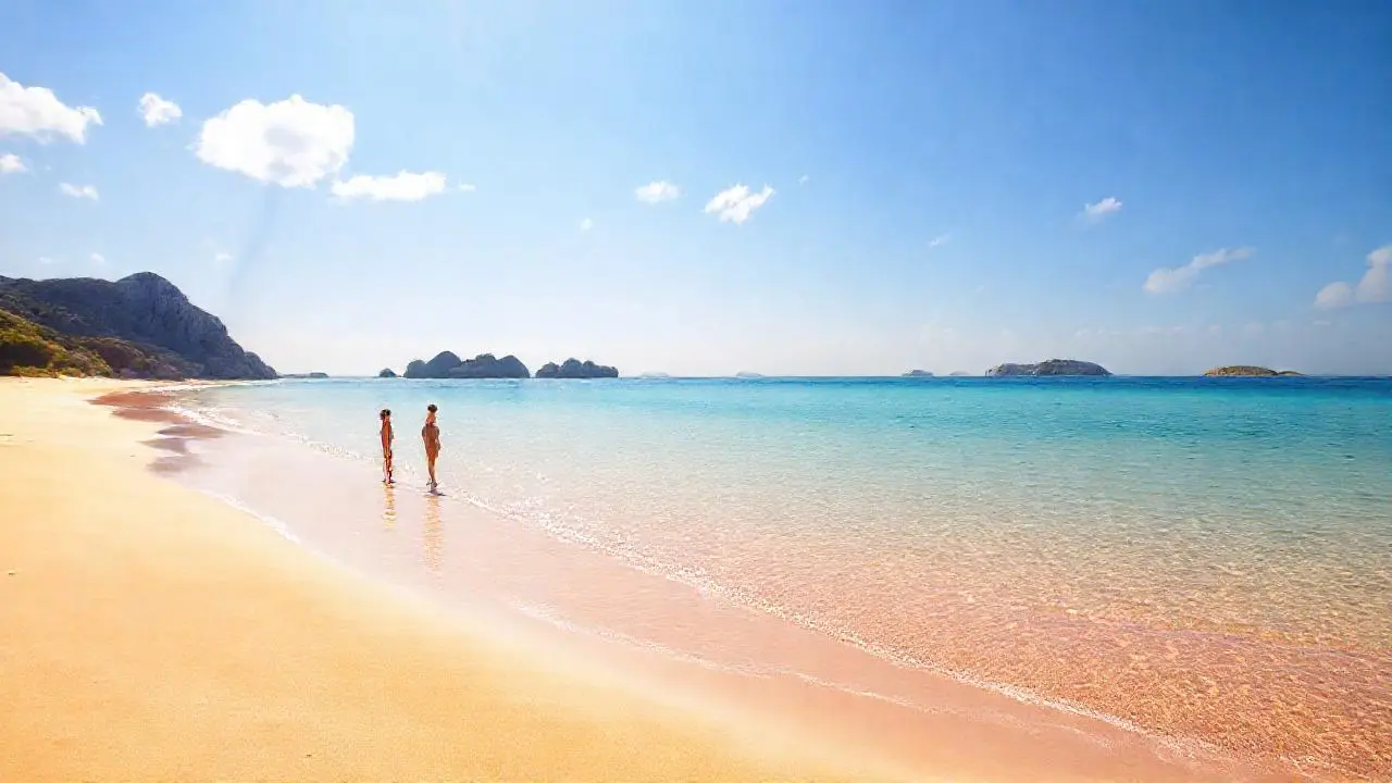Playa soleada, tranquila y extensa