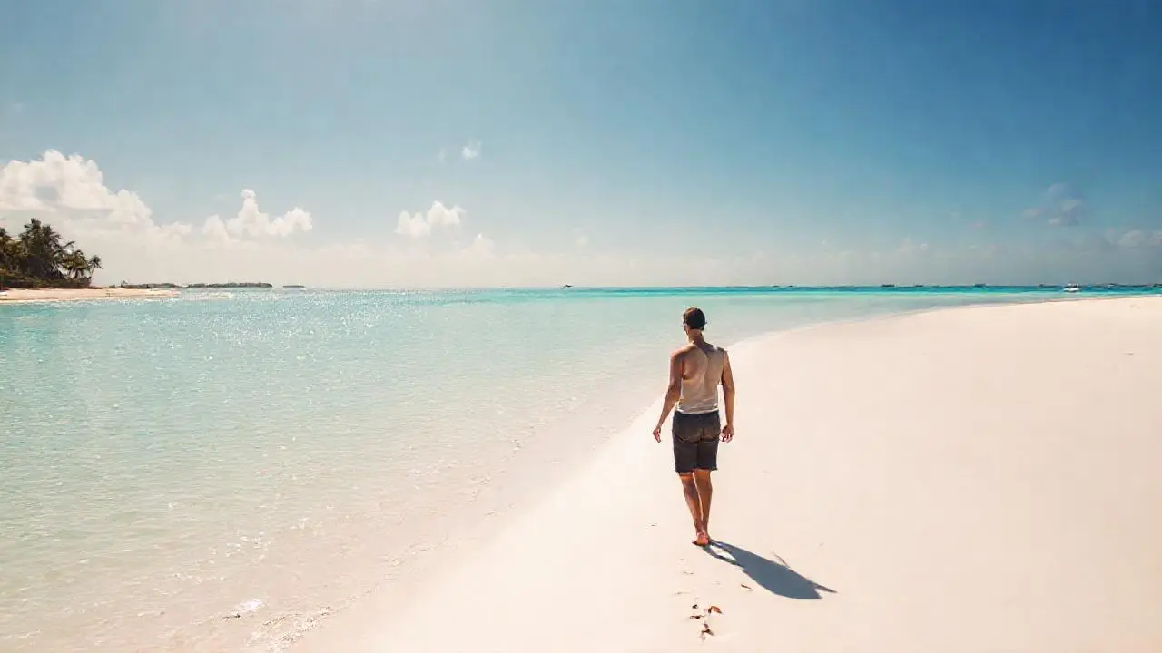 Playa tranquila, luz cálida y espacio