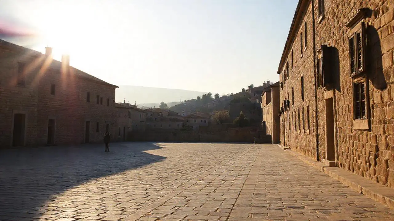 Arquitectura antigua, luz suave y serenidad