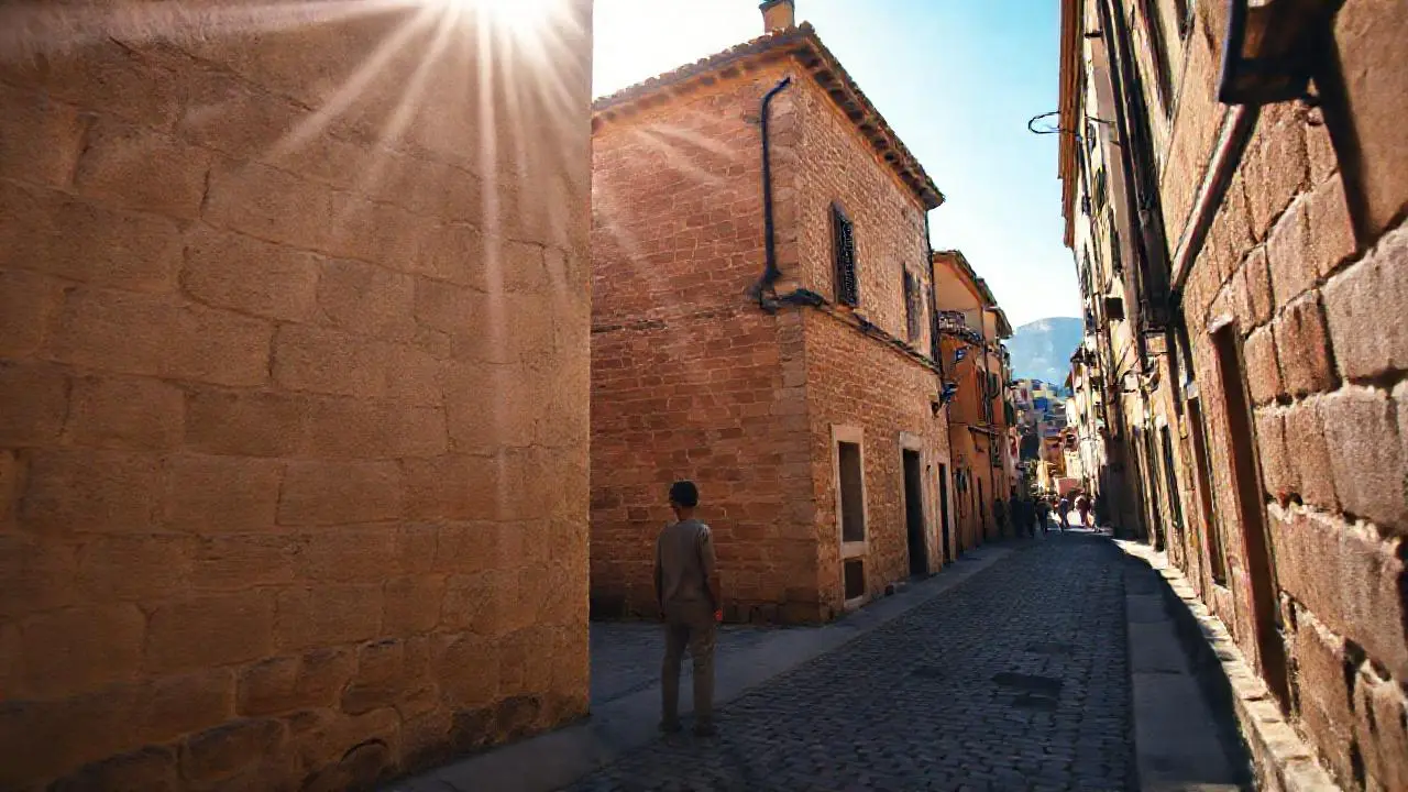 Fachada antigua bajo luz cálida y difusa