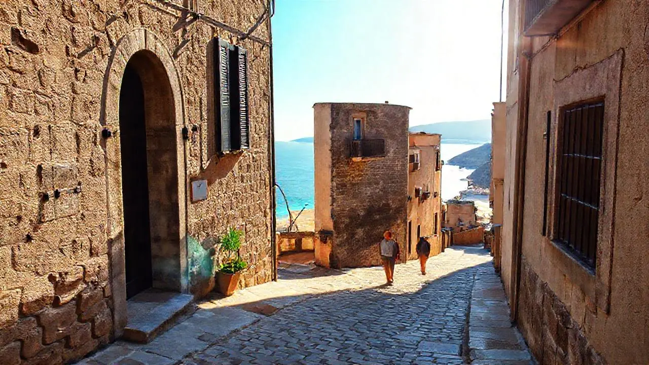 Pueblo costero antiguo, bañado por el sol