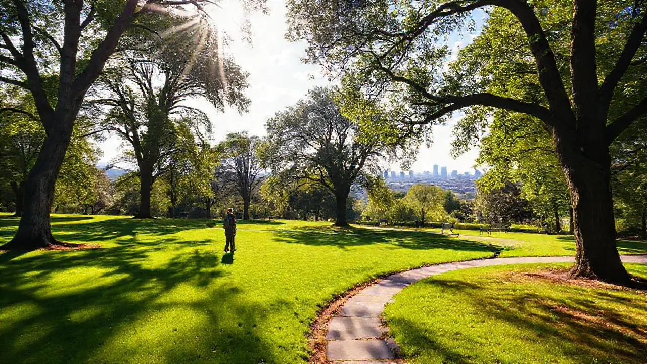 Un parque sereno, inundado de luz natural