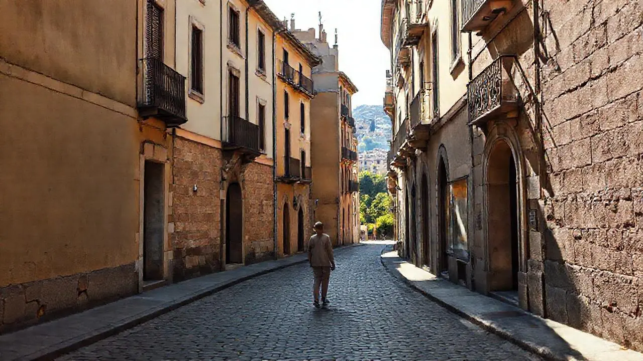 Calle antigua, luminosa y tranquila