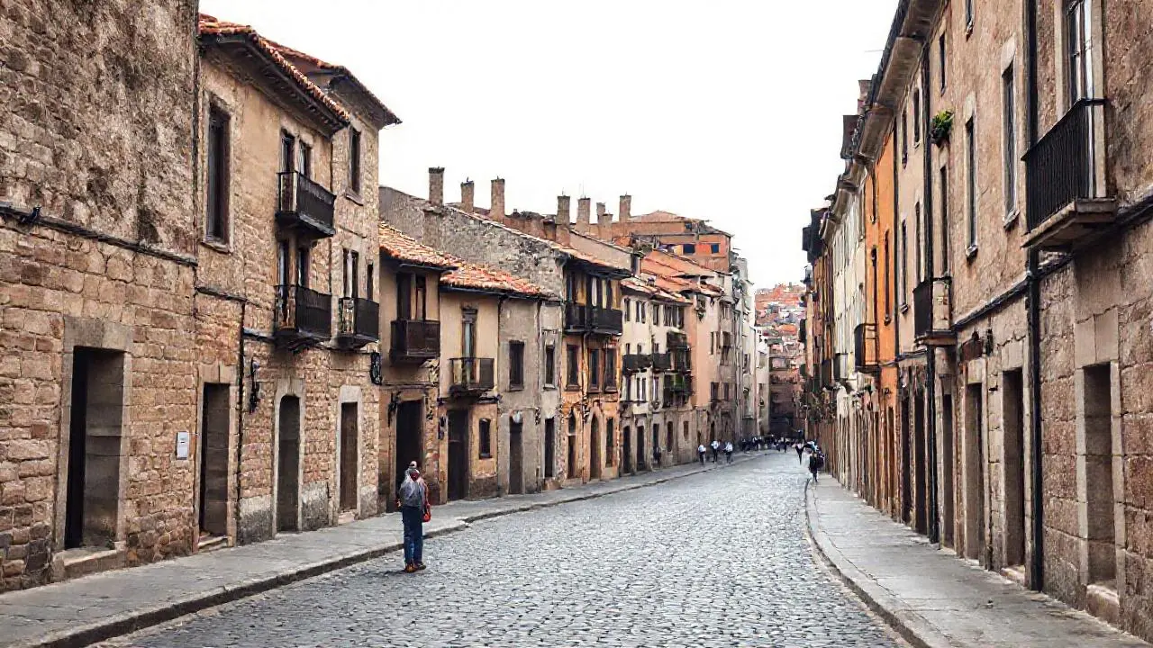 Una calle antigua, tranquila y atmosférica