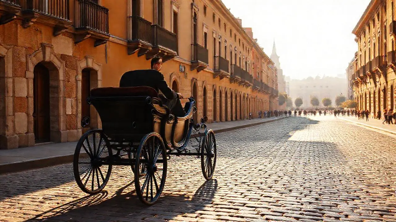 Una escena urbana antigua, serena y sutil