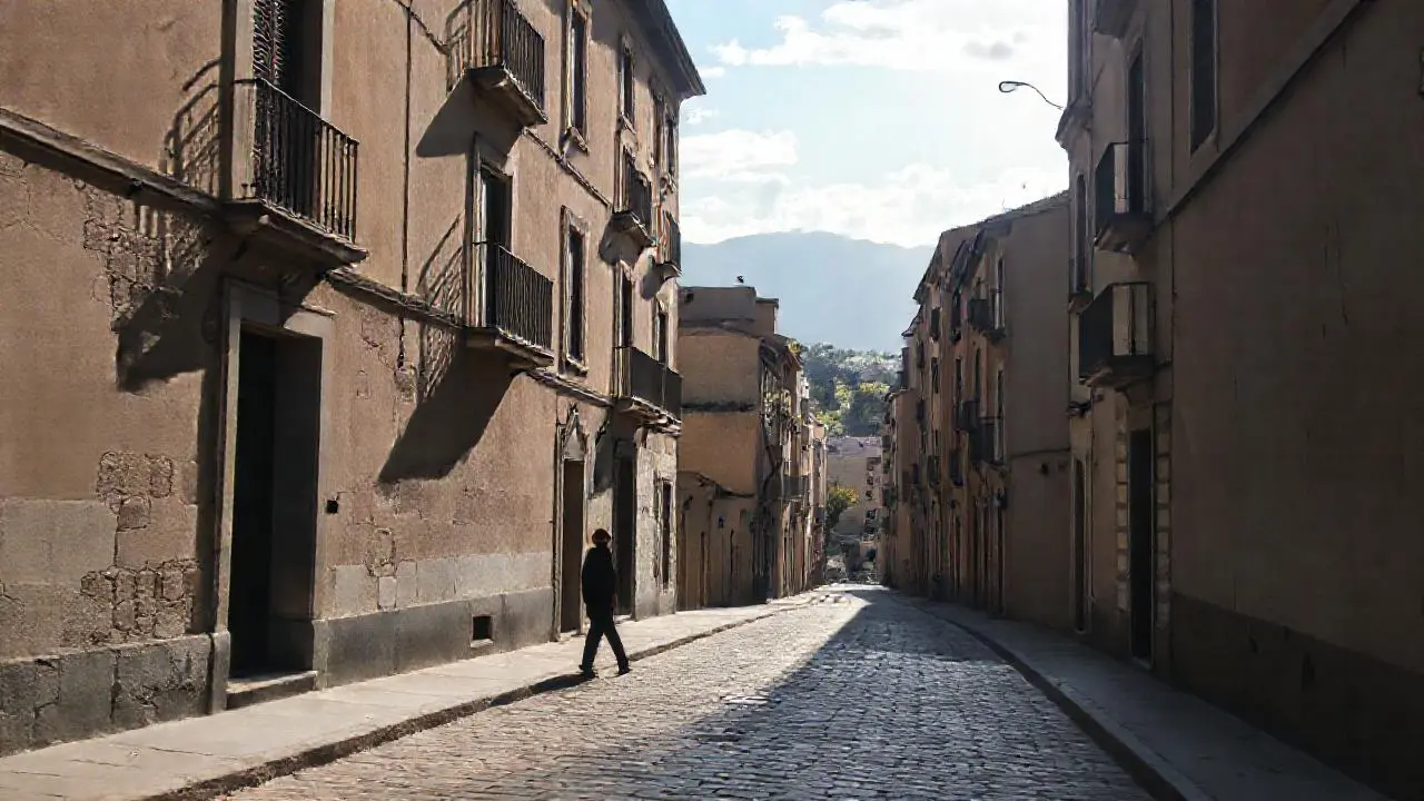 Calle antigua, tranquila y luminosa