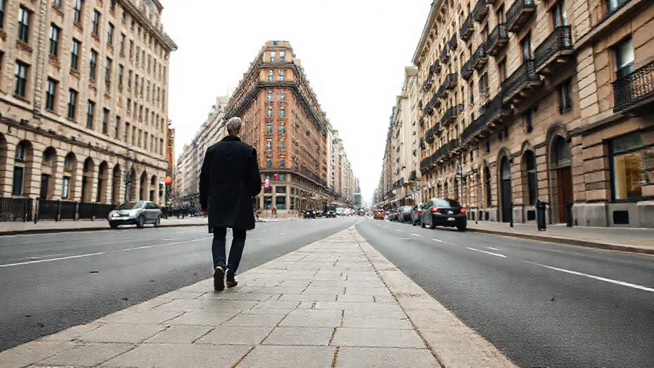 Calle urbana, sombría y grandiosa