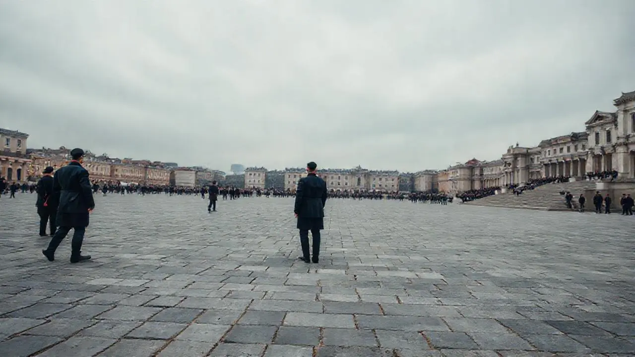 Plaza amplia, luminosa y con gente distante