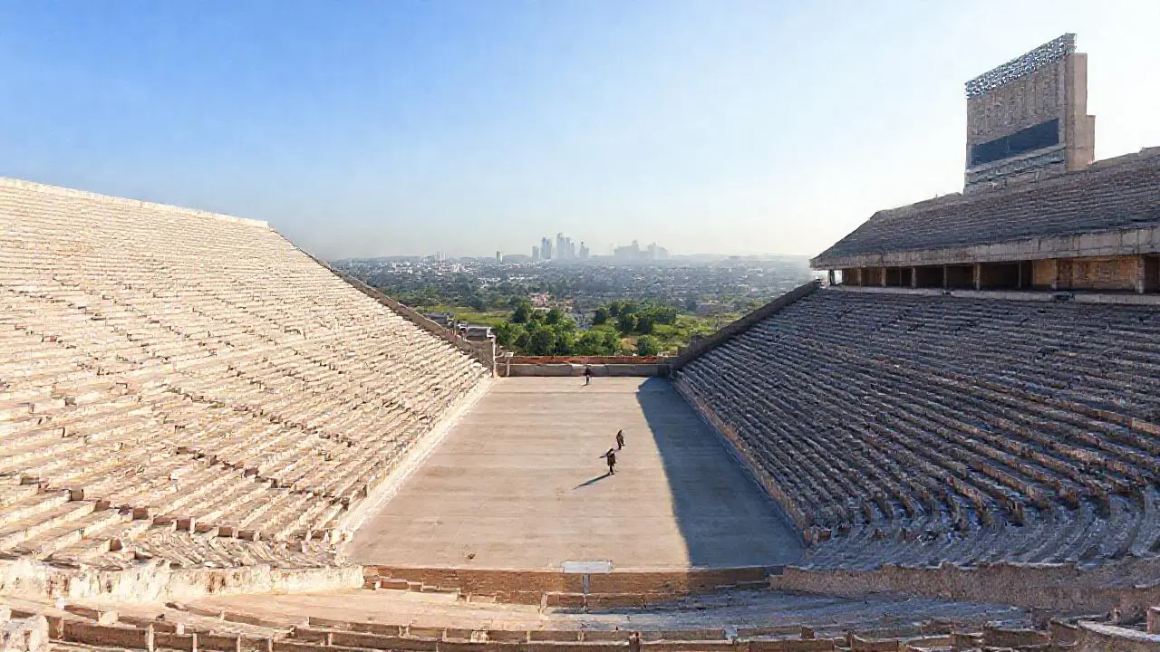 Estadio vasto, silencioso y con luz suave