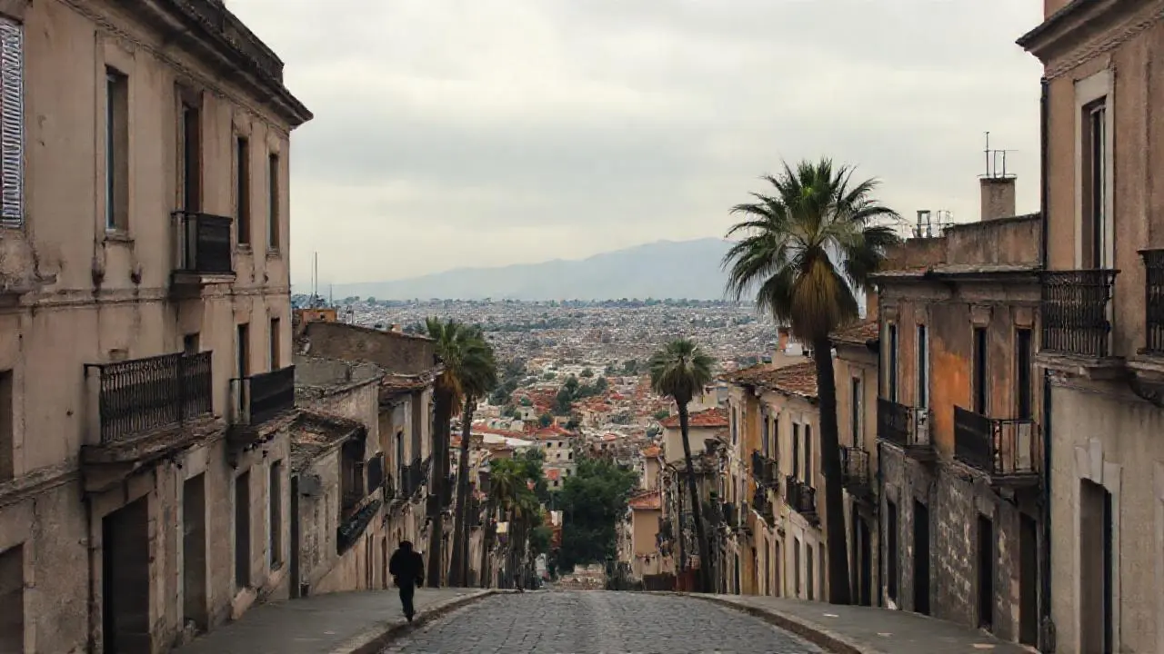 Pueblo antiguo, brumoso y sereno