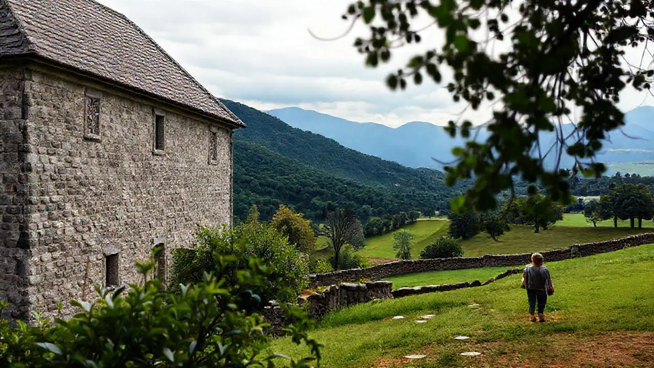 Edificio antiguo en paisaje natural sereno
