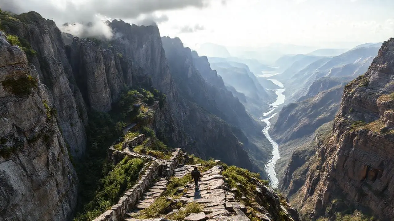 Imponente paisaje montañoso, profundo y salvaje