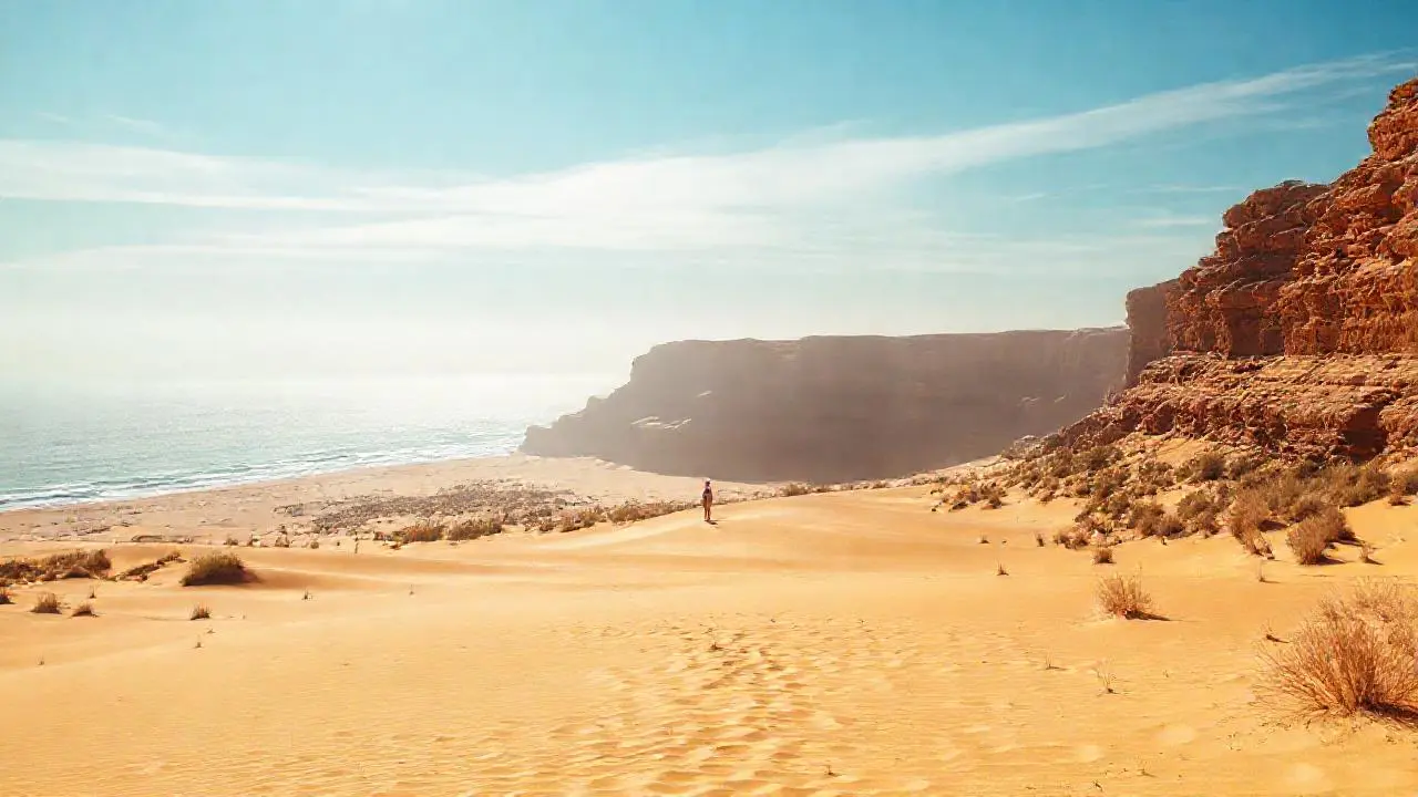 Paisaje desértico extenso, cálido y sereno