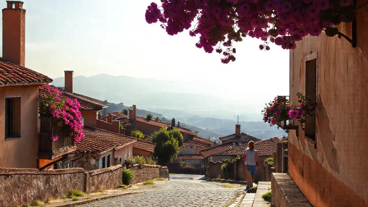 Pueblo antiguo, tranquilo y soleado