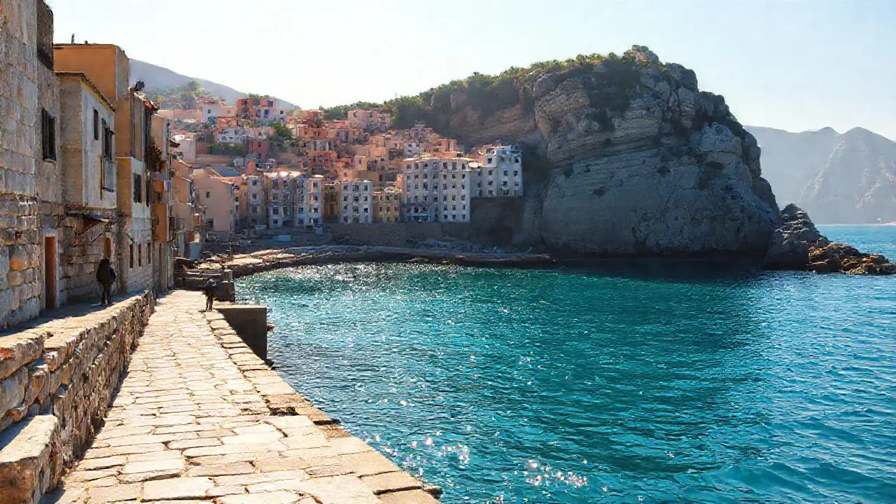 Puerto costero sereno, luz y color