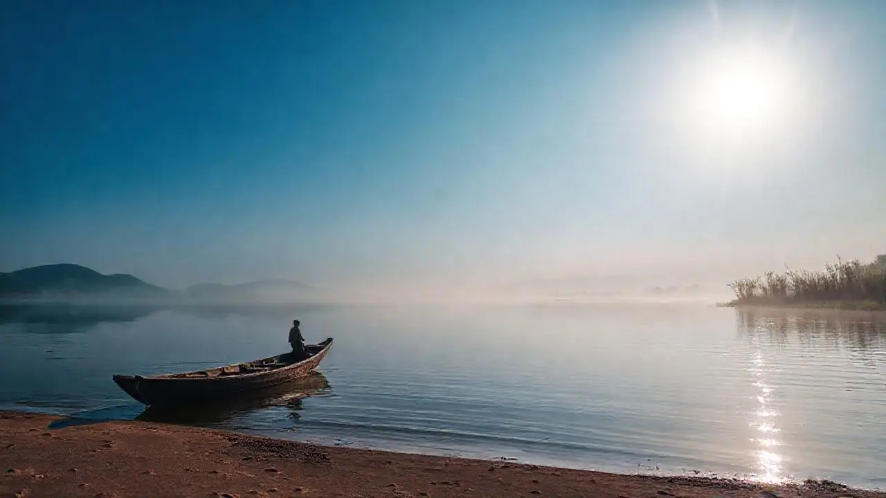 Tranquila escena fluvial, luz y espacio
