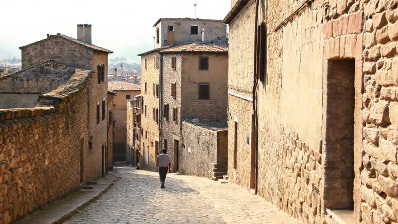 Pueblo antiguo, tranquilo y ligeramente desvanecido