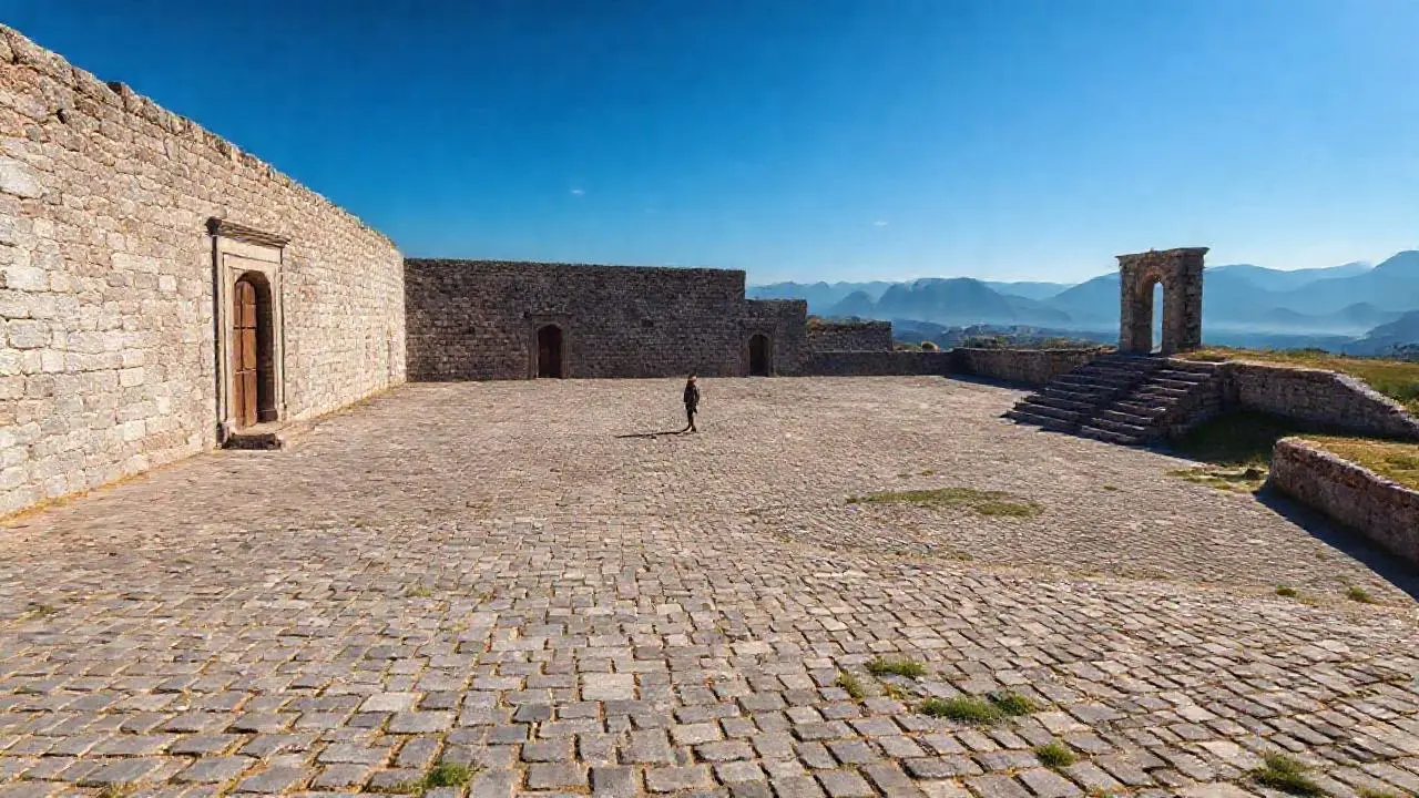 Antigua arquitectura, paisaje sereno y vasto