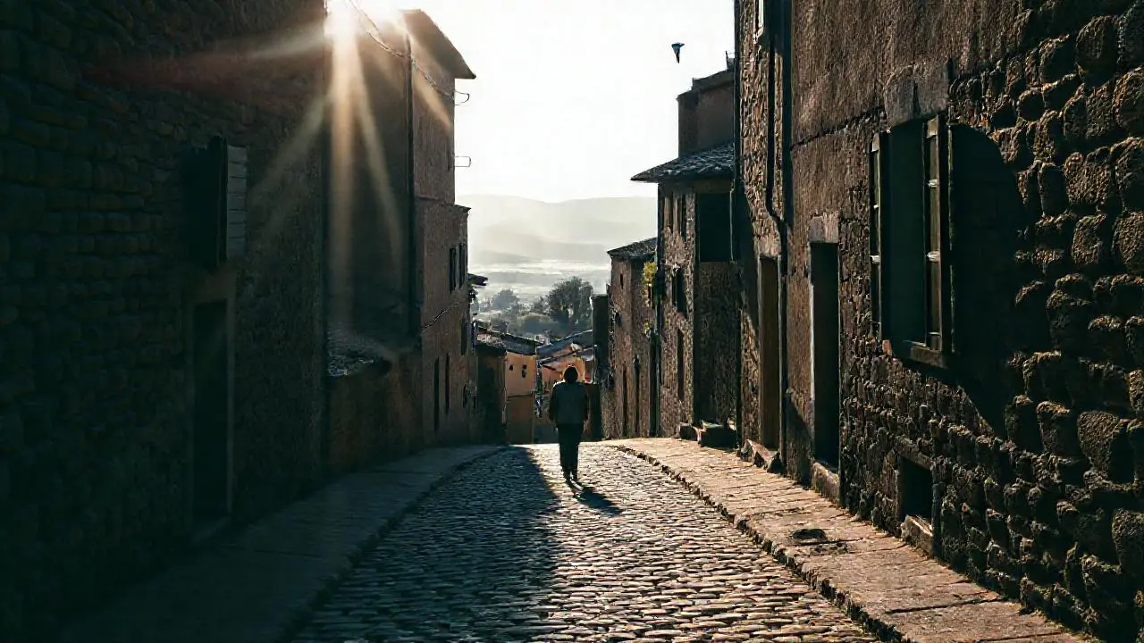 Escena antigua, tranquila y ligeramente difusa