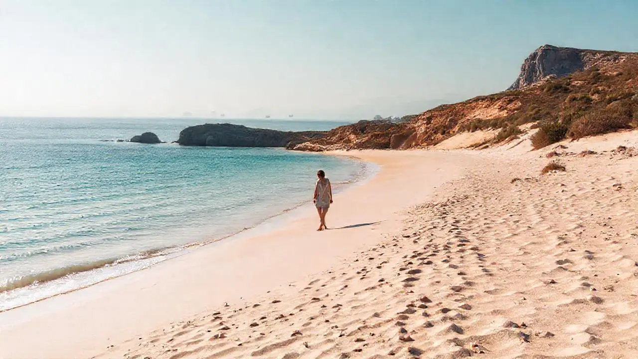 Playa tranquila, luz cálida y espacio vasto