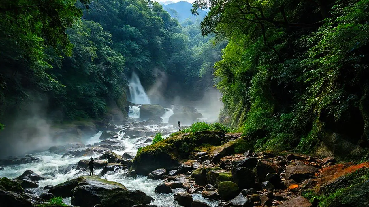 Paisaje selvático exuberante y sereno