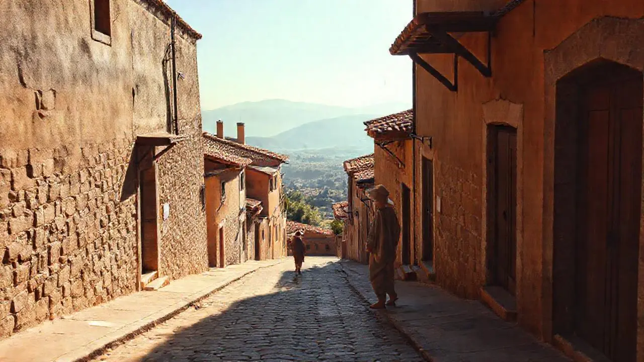 Pueblo antiguo, tranquilo y bañado por el sol