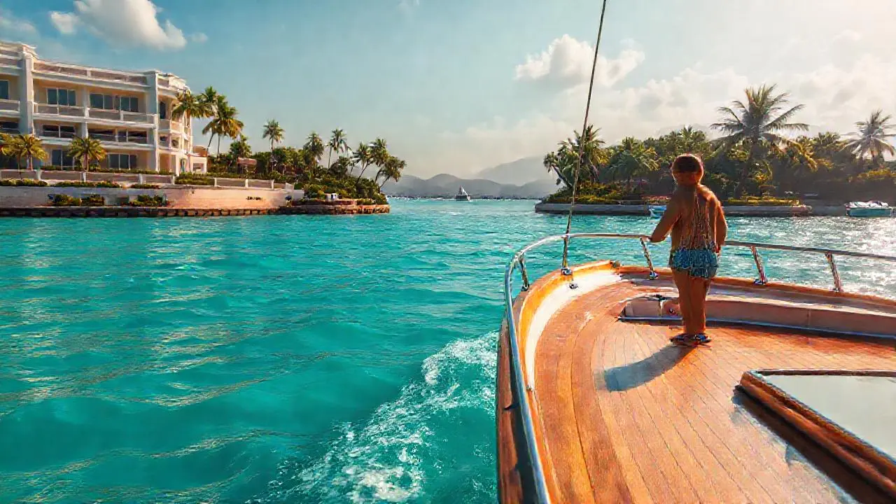 Escena costera soleada, tranquila y moderna